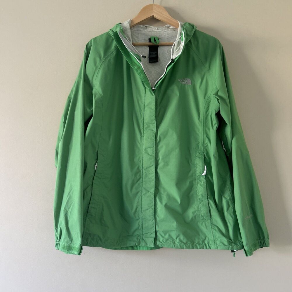 The North Face Womens XL HyVent 2.5L Rain Jacket Green Waterproof Hooded